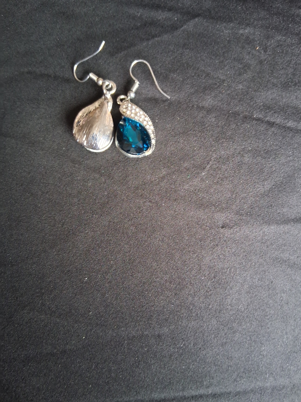 Blue Teardrop Crystal Dangle Earrings with Silver Pavé Detail - Picture 3 of 5